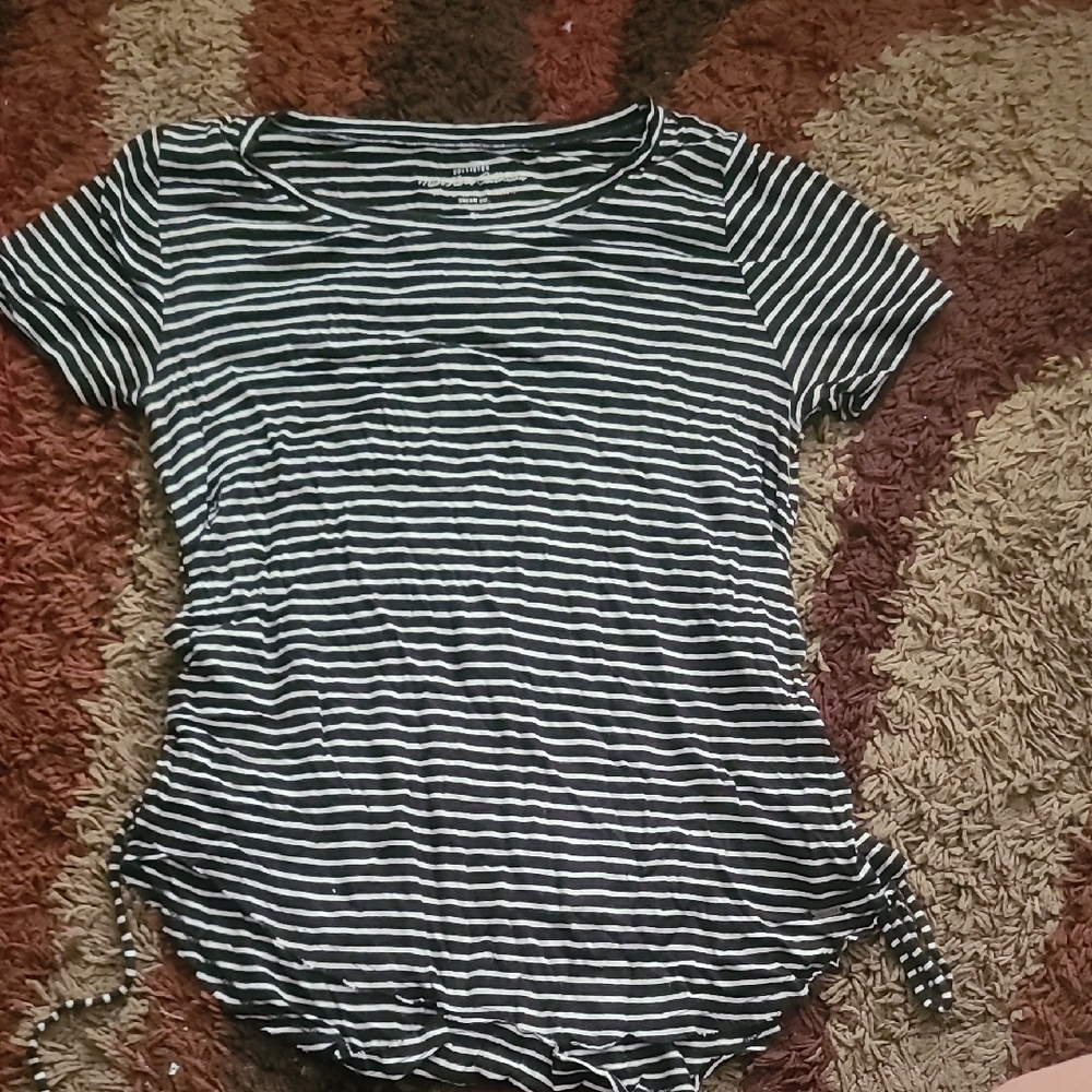 Hollister Black and White Striped Short Sleeve Tee